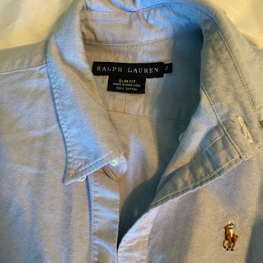 RL women’s slim button up, blue size 2